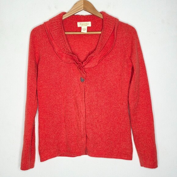 Peck & Peck Pure Cashmere Orange / Red One Button Cardigan Sweater Small S - Picture 1 of 5